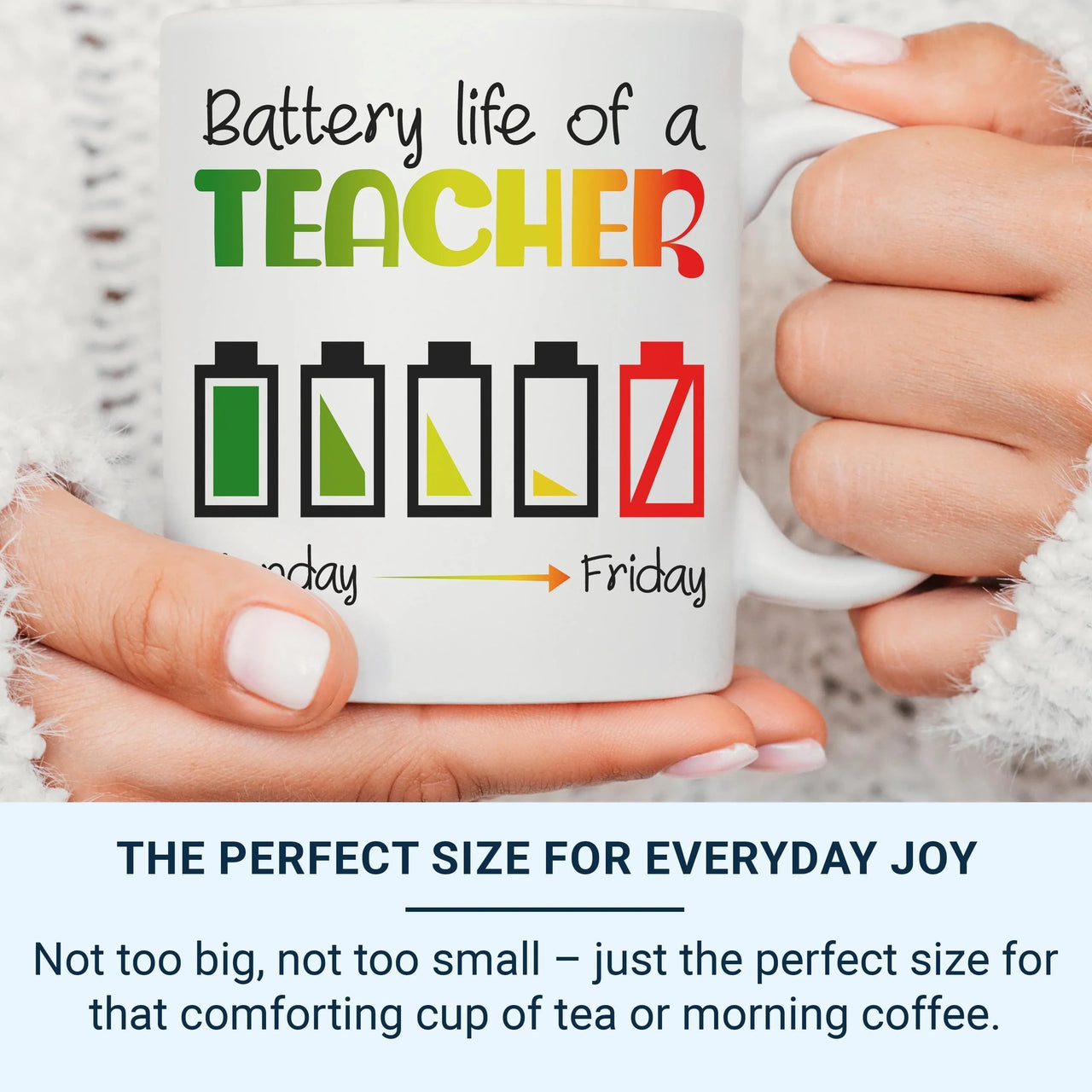 Funny Teacher Mug – Battery Life Monday to Friday | Teacher Appreciation Gift