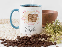 Personalised Baby Name Mug – Moon, Stars and Teddy Bears with Script Name – Dreamy Nursery and New Mum Gift
