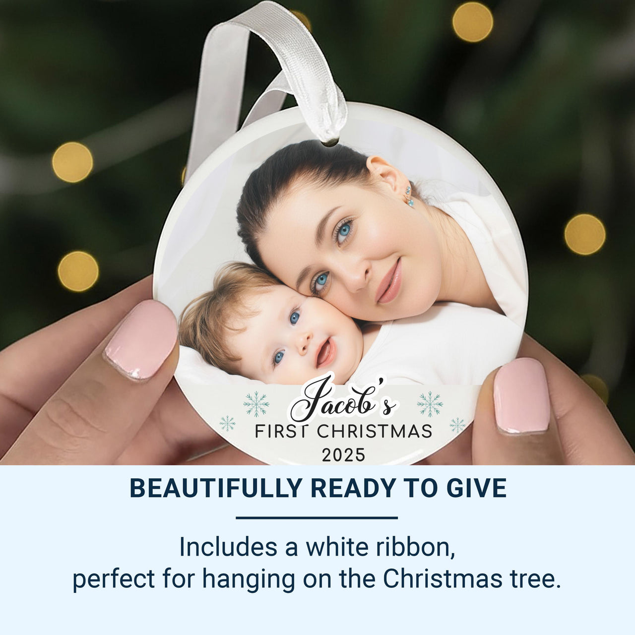 Baby's First Christmas Photo Ornament - Personalised Ceramic Decoration - Unique Family Gift Idea - New Baby Christmas Tree Ornament