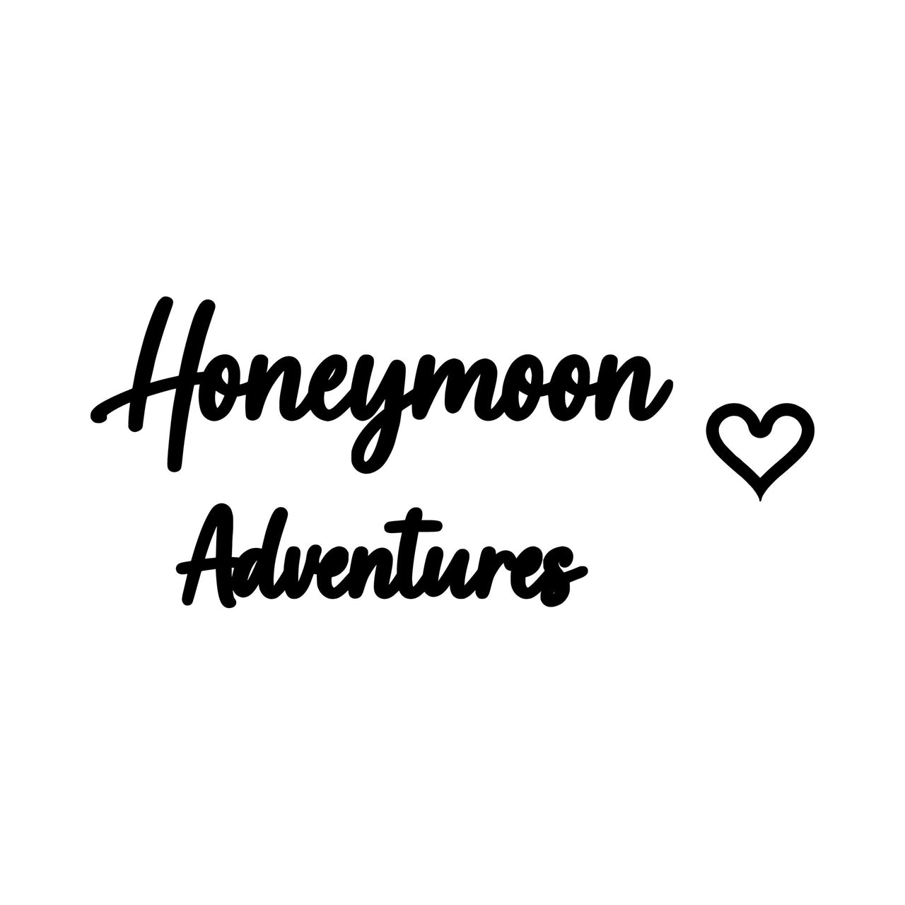 'Honeymoon Adventures' script iron-on transfer artwork in black on white with an outline heart