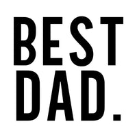 Flat black artwork on white: 'BEST DAD.' in tall condensed capitals, Father's Day iron-on transfer design