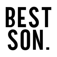 Flat black artwork on white: 'BEST SON.' in bold condensed capitals, iron-on transfer design