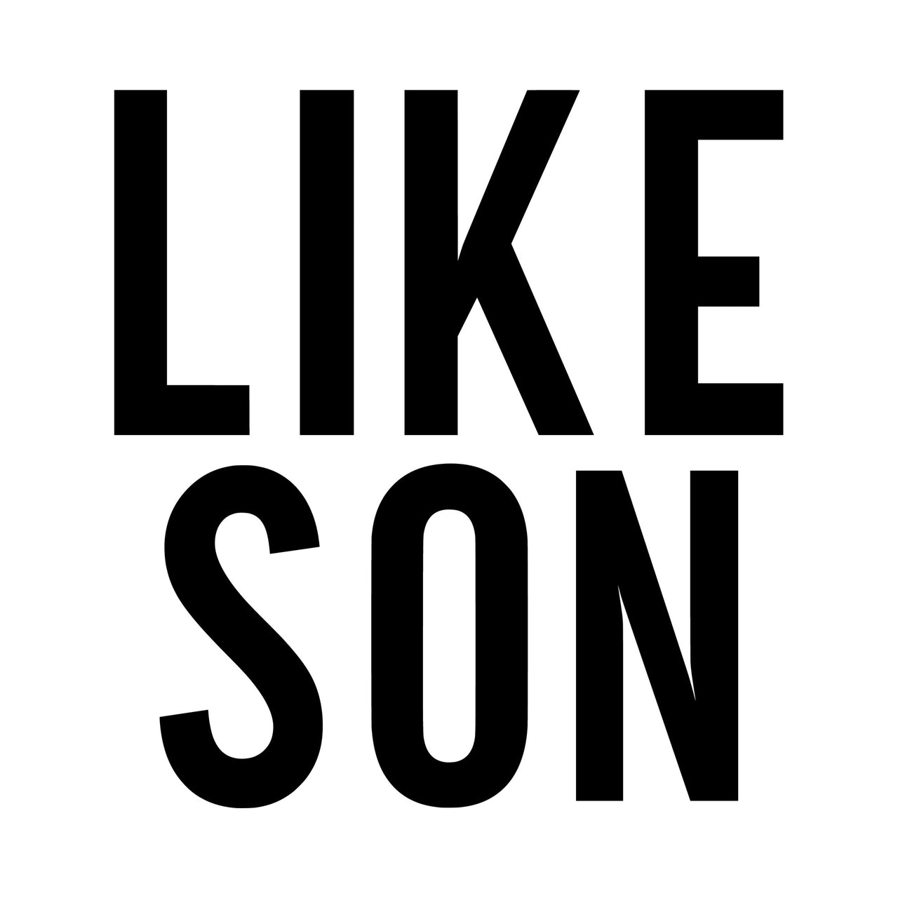 Flat black artwork on white: 'LIKE SON' in bold condensed capitals, matching family iron-on transfer design