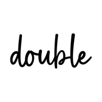 Flat black artwork on white: 'double' in script letters, iron-on transfer design