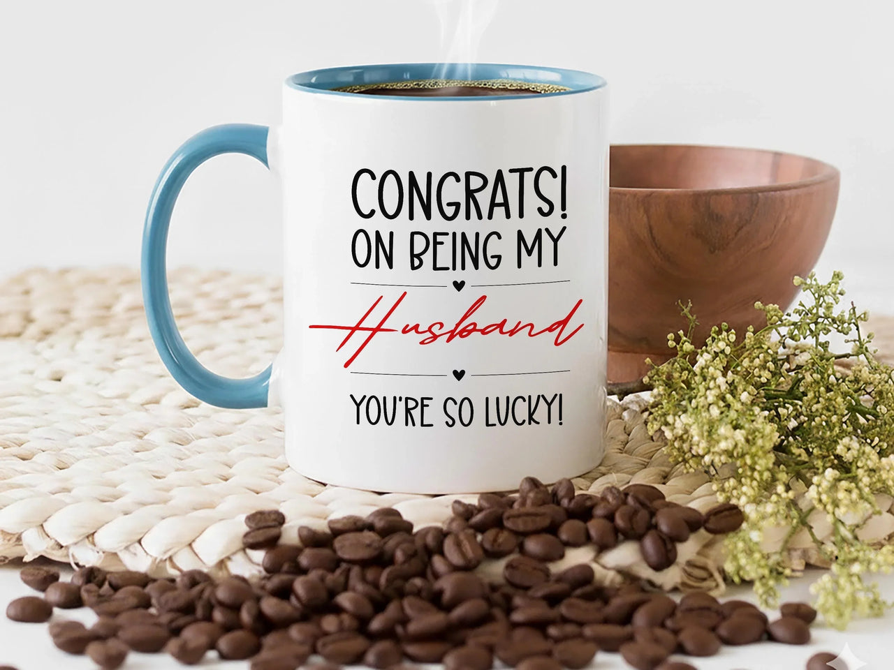 Funny Husband Mug – Bold Black & Red Hearts Anniversary Gift Idea