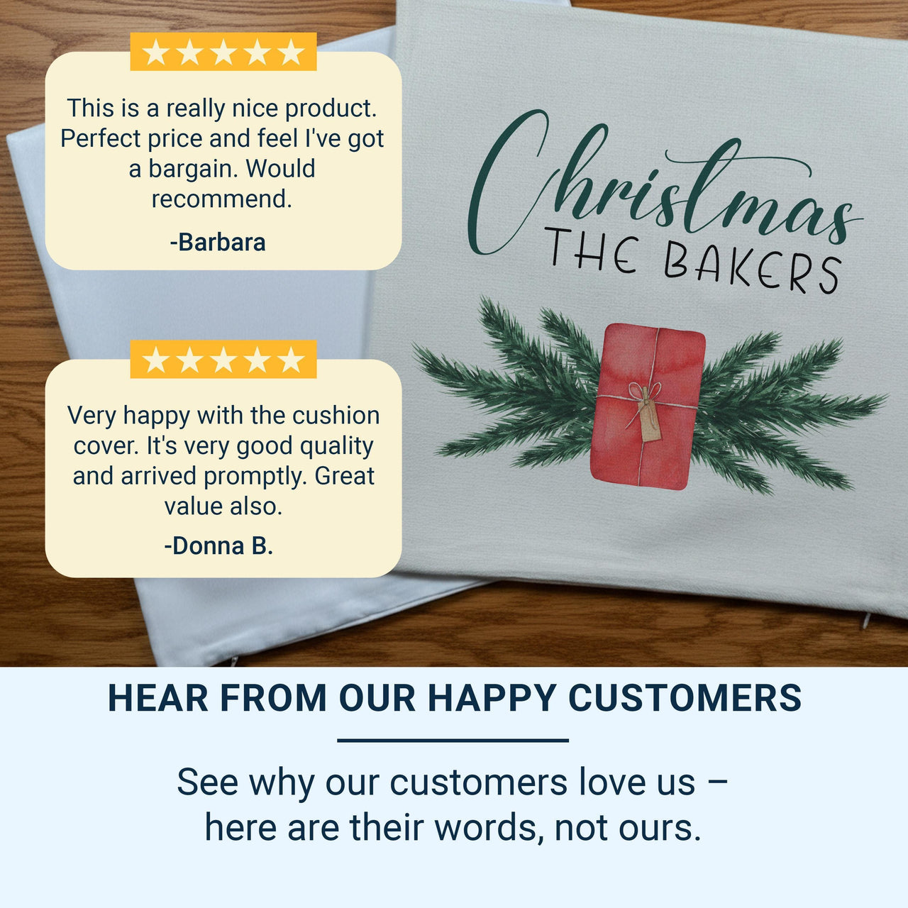 Personalised Family Christmas Cushion - Pine & Gift Design with Family Name