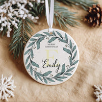 Initial Wreath Ornament - Elegant Monogram Keepsake with Name for Family Tree