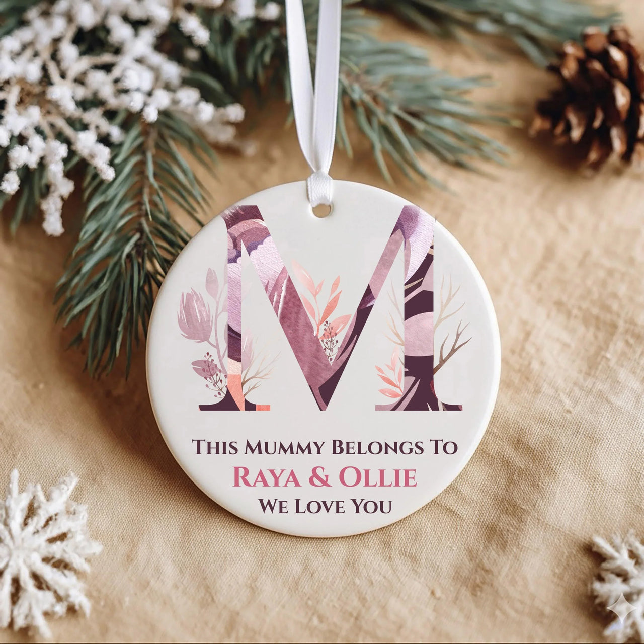 Floral Letter Mummy Ornament - Initial Keepsake with Children Names for Mother Day