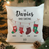 Personalised Family Christmas Stockings Cushion - Festive Keepsake with Names & Year