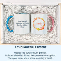 Personalised Autumn Wreath Mug – Name with Pumpkins, Leaves and Acorns – Cosy Fall Season Gift