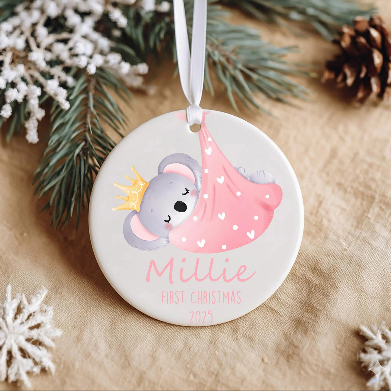 Sleeping Koala Baby Ornament - First Christmas Keepsake with Crown for Newborn Boys & Girls