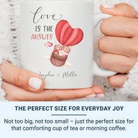 Personalised Couple Mug – Romantic Anniversary Gift with Teddy Bears Heart Balloon Design