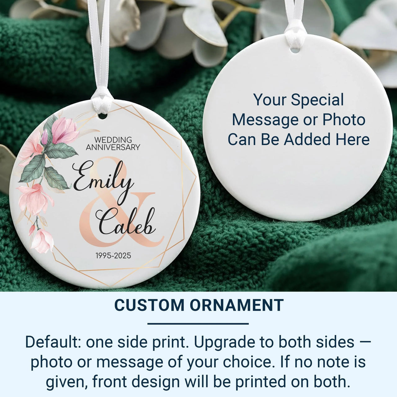 Wedding Anniversary Ornament - Floral Keepsake with Years for Couples Celebration