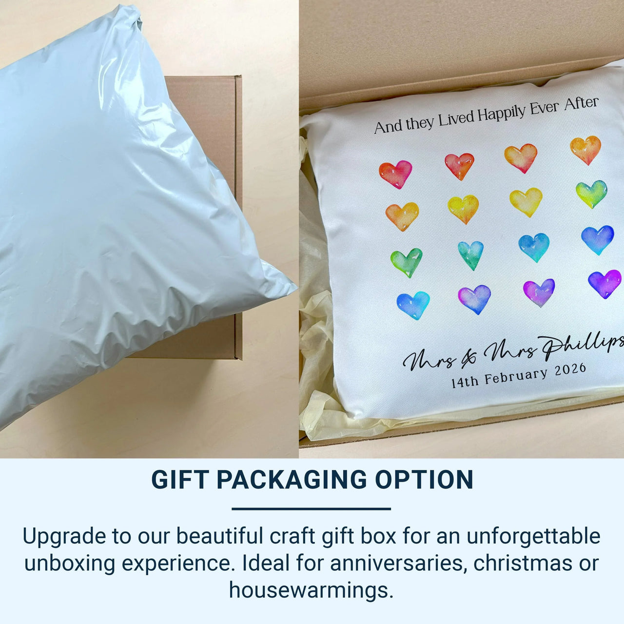 Personalised Wedding Cushion – Watercolour Hearts Cushion With Custom Names & Date | Handmade Anniversary Gift DENMARY