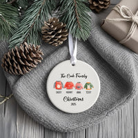 Personalised Christmas Jumper Family Ornament - Ceramic Xmas Tree Bauble - Ugly Sweater Round Hanging Decoration - Family Xmas Keepsake