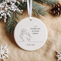 Personalised Line Drawing Mother and Baby Ceramic Ornament, Name and Date, Minimal First Mother’s Day Keepsake