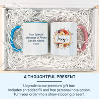 Personalised Floral Mug – Custom Name Keepsake Coffee Cup with Red Orange Flowers