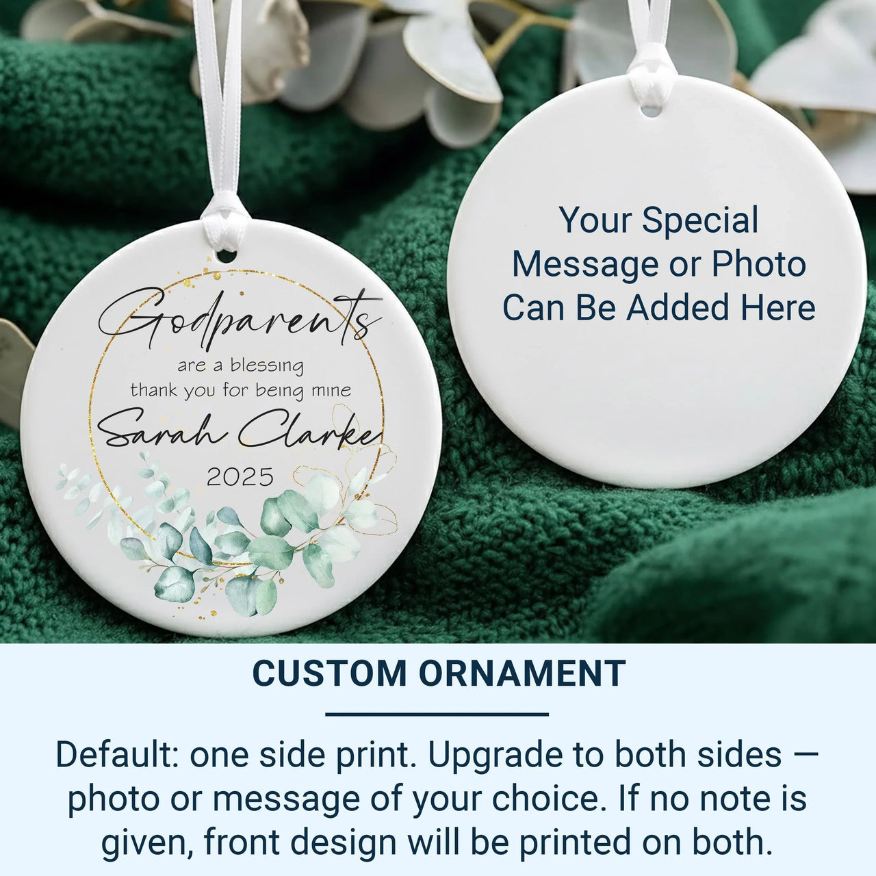 Godparent Thank You Ornament - Eucalyptus Keepsake for Baptism, Christening & Gratitude