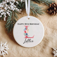 18th Birthday Ornament - Floral Letter Keepsake with Name for Coming of Age