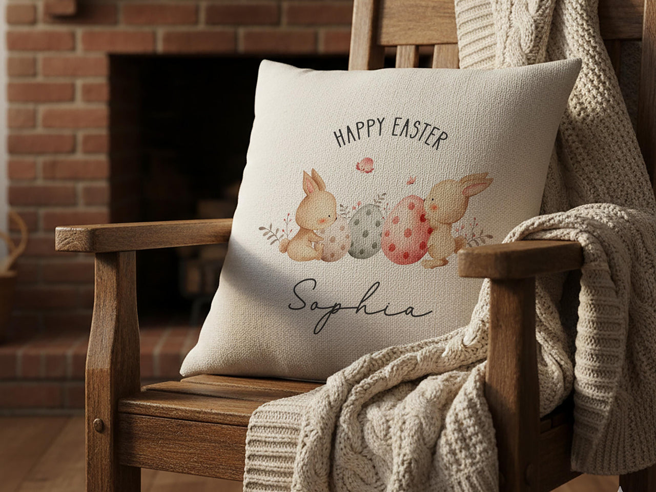 Personalised Easter Bunny Cushion with Name - Playful Spring Keepsake for Children and Family Homes