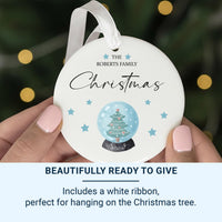 Family Tree Ornament - Blue Watercolour Keepsake with Surname & Year for Christmas