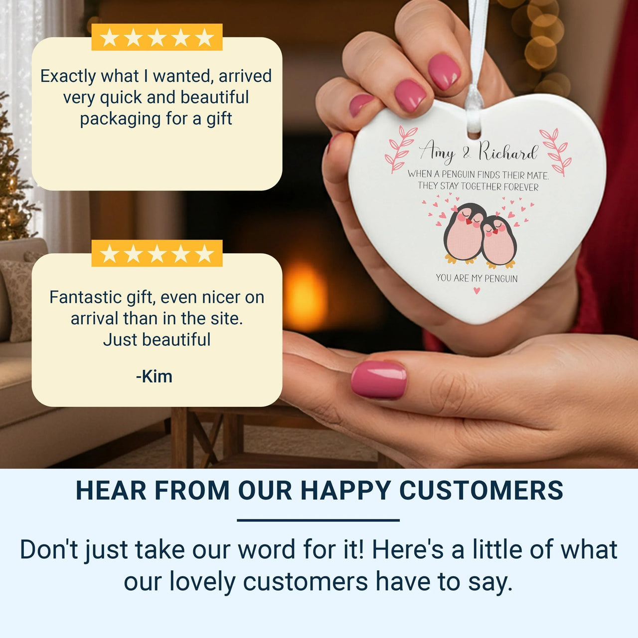 Valentine Penguin Ornament – Heart Shaped Keepsake With Custom Names & Love Quote DENMARY