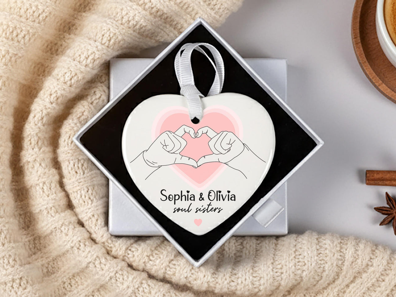 Soul Sisters Heart Ornament - Pinky Promise Keepsake with Names for Best Friends