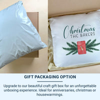 Personalised Family Christmas Cushion - Pine & Gift Design with Family Name