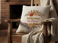 Personalised Family Christmas Cushion - Festive Pinecones & Berries with Family Name