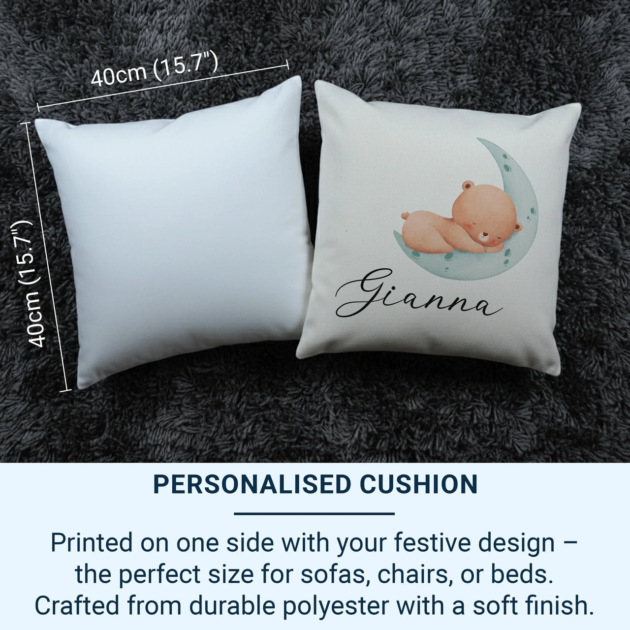 Personalised Baby Cushion - Sleeping Bear on Moon with Name