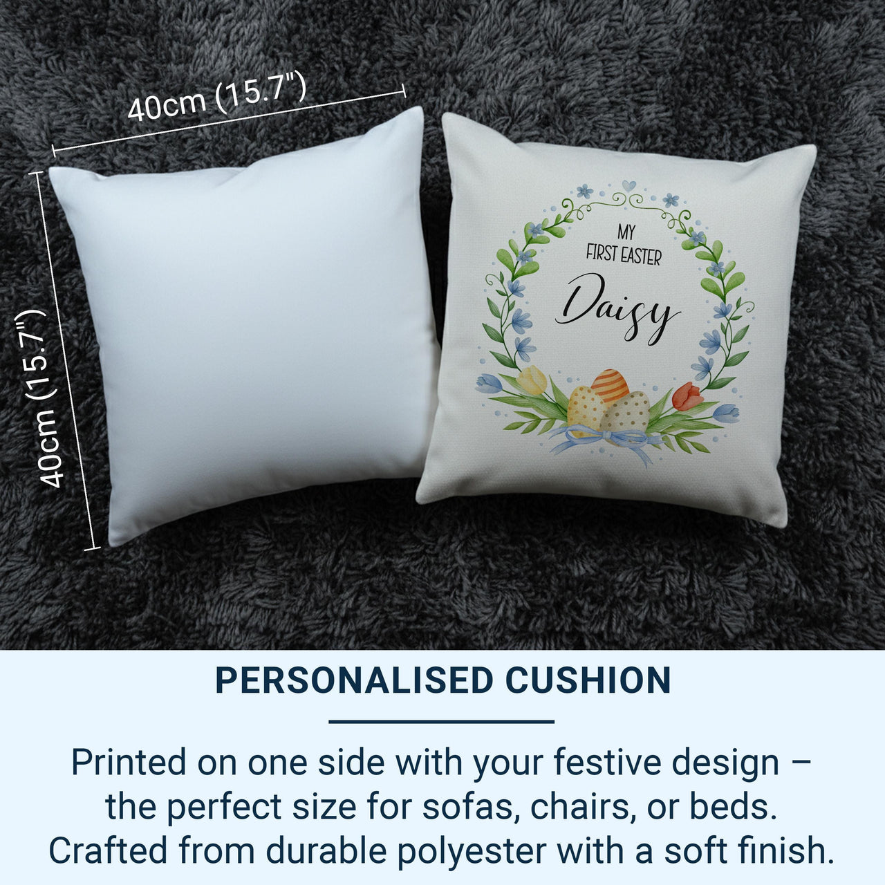 Personalised My First Easter Cushion with Name - Floral Wreath Baby Keepsake for Spring Family Memories
