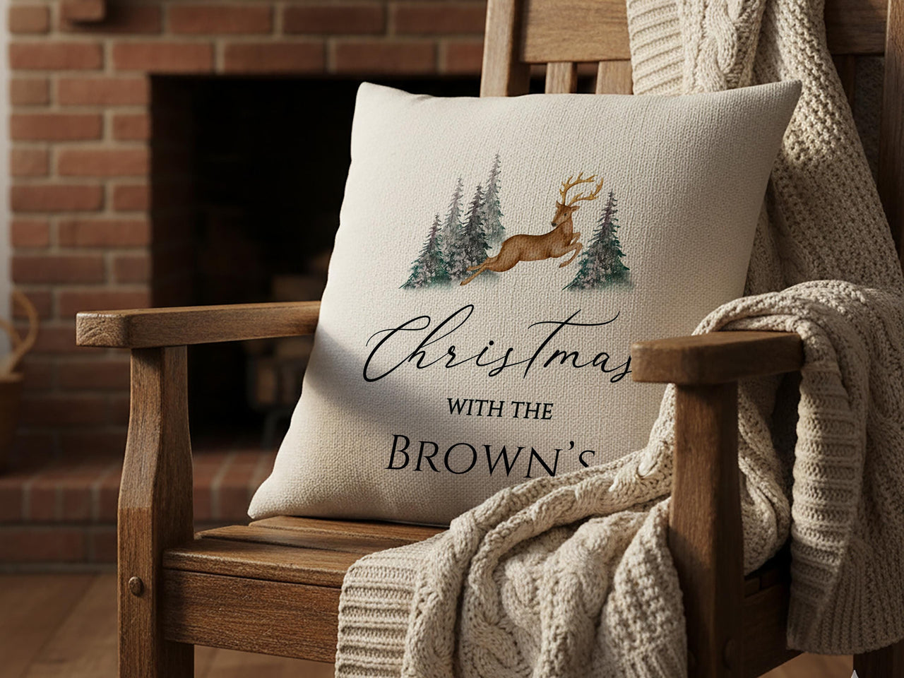 Personalised Christmas Family Cushion - Minimalist Reindeer Design - Xmas Decor - Perfect Gift for Friend - Unique Stocking Filler