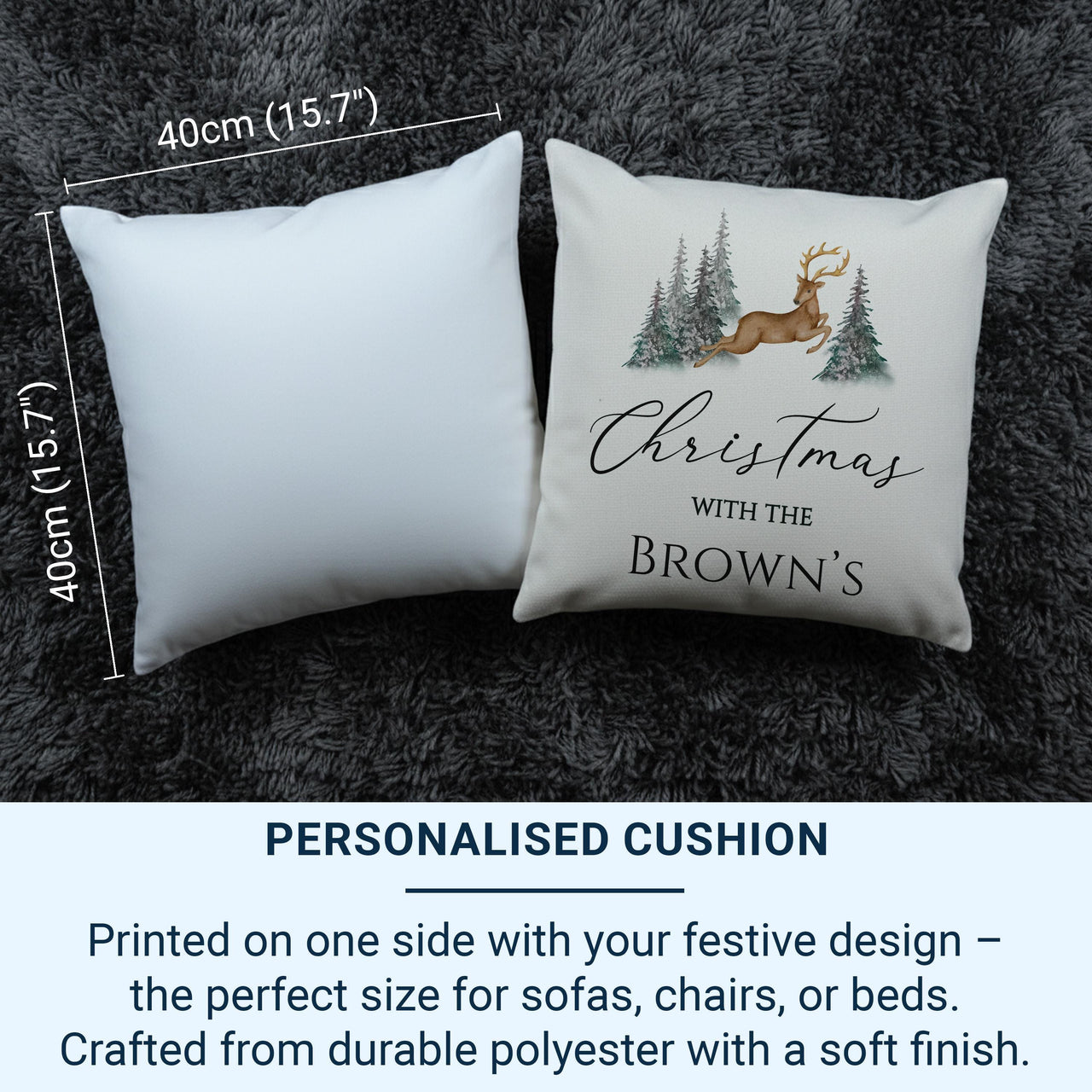 Personalised Christmas Family Cushion - Minimalist Reindeer Design - Xmas Decor - Perfect Gift for Friend - Unique Stocking Filler
