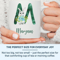 Personalised Easter Initial Mug – Letter Monogram with Bunny and Spring Florals – Name Keepsake for Baskets and Egg Hunts