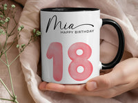 18th Birthday Balloon Mug – Personalised Name with Pink “18” – Coming_of_Age Party Morning and Keepsake Gift