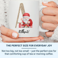 Personalised Santa Mug with Glitter Initial and Name - Christmas Gift for Kids