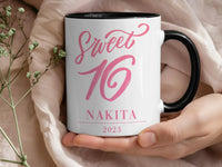 Sweet 16 Personalised Mug – Name and Year in Elegant Script – Sixteenth Birthday Morning Surprise and Milestone Keepsake