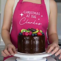 Personalised Christmas Apron – Custom Family Name | Adjustable Kitchen Apron Gift
