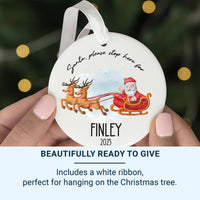 Personalised Santa Stop Here Christmas Ceramic Ornament, First Family Christmas Round Decoration, Xmas Keepsake, Gift for Kids, Home Bauble