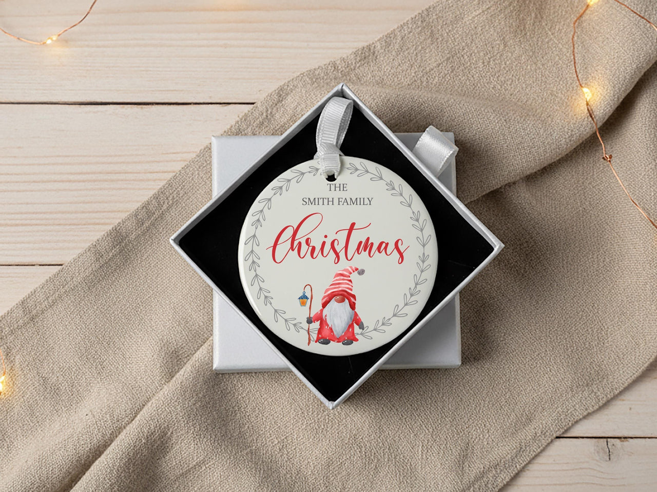 Gnome Family Ornament - Festive Keepsake with Surname for Cosy Christmas Tree