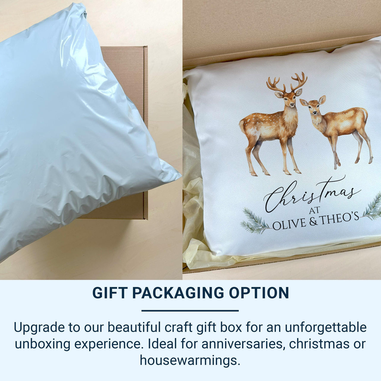 Personalised Family Christmas Cushion - Watercolour Deer Design with Names