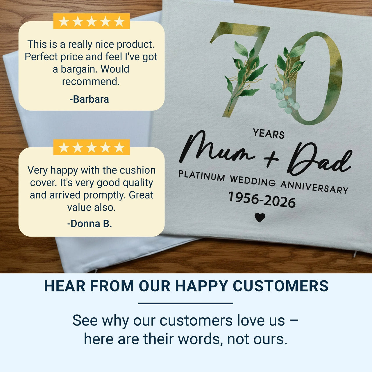 70th Anniversary Cushion - Personalised Sofa Cushion With Custom Names & Dates