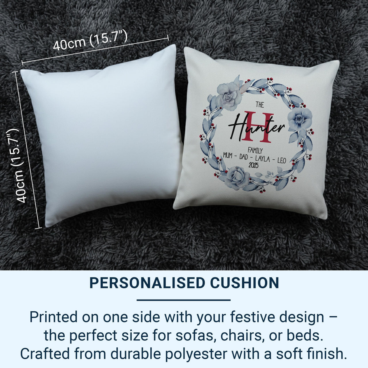 Personalised Family Wreath Cushion - Floral Keepsake with Names for Home & Loved Ones
