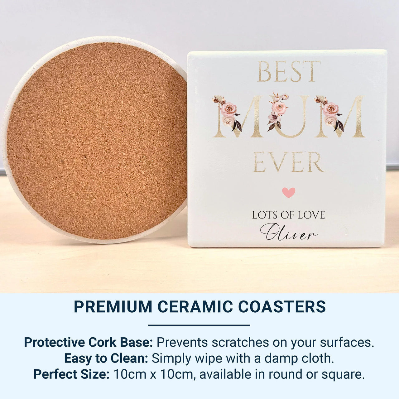 Best Mum Ever Mug – Personalised Child Name Coffee Cup with Heart and Roses