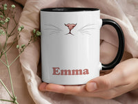 Personalised Cat Mug – Cute Pink Cat Nose Cup with Whiskers Design & Bold Name