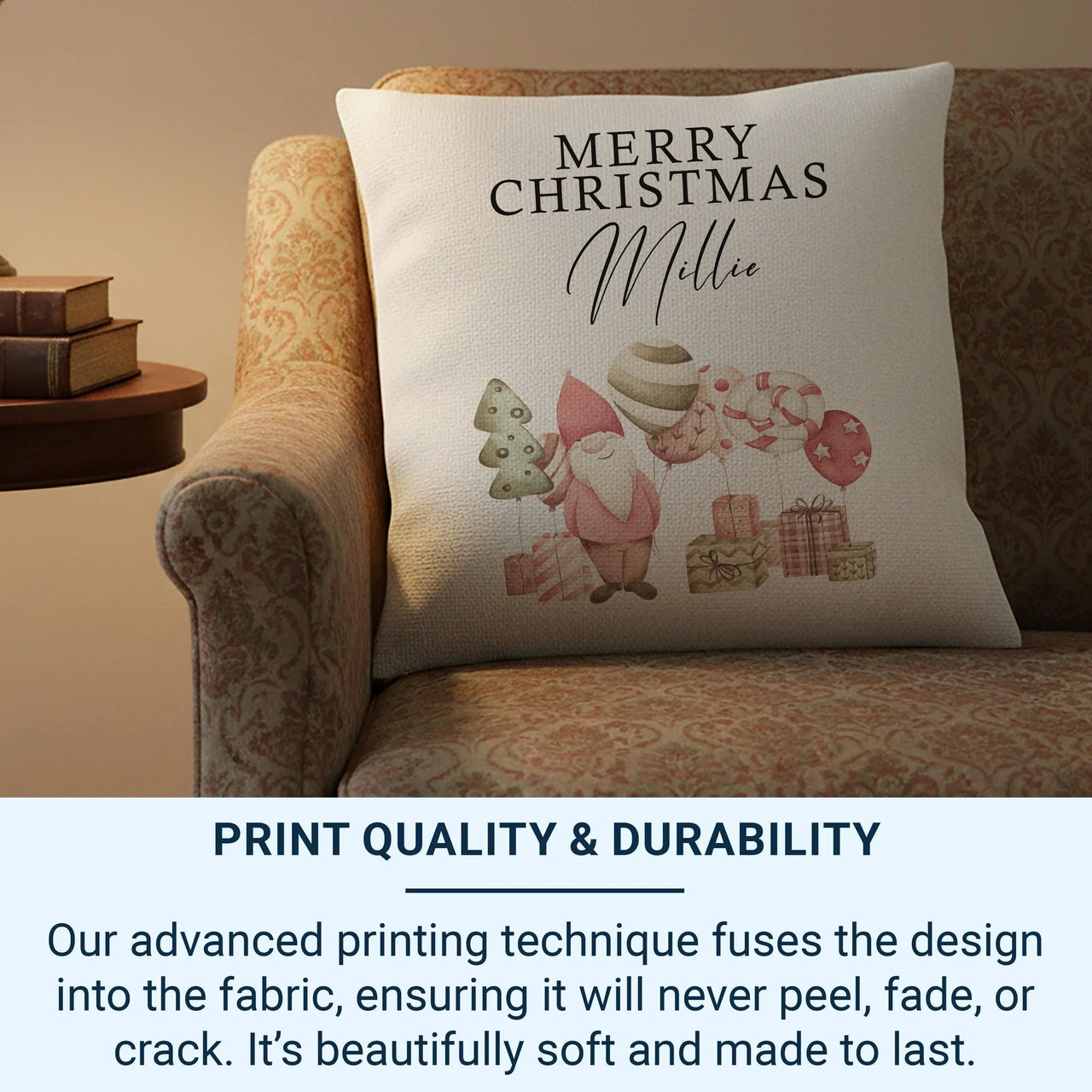 Personalised Gnome Cushion – Custom Name Pillow | Festive Christmas Cushion