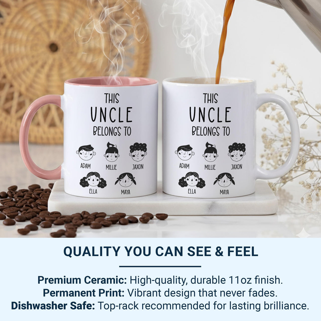 This Uncle Belongs To… Mug – Personalised Kids’ Names and Faces – Niece/Nephew Thank_You, Birthday and Christmas Gift