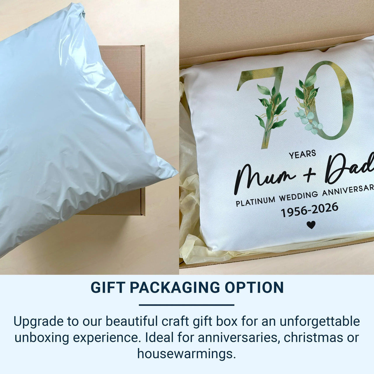 70th Anniversary Cushion - Personalised Sofa Cushion With Custom Names & Dates