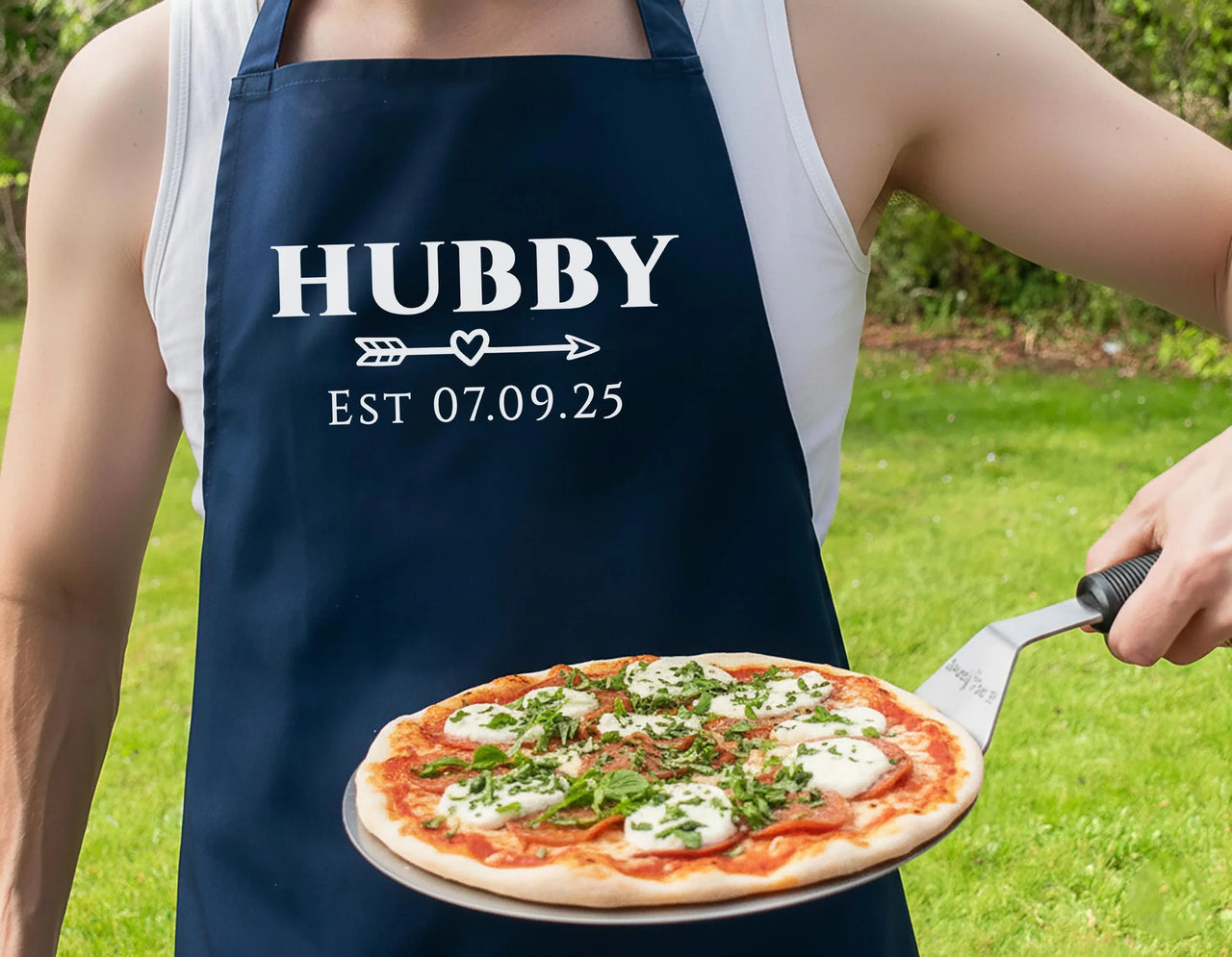 Personalised Couple Aprons – Matching Custom Name Aprons with Adjustable Fit