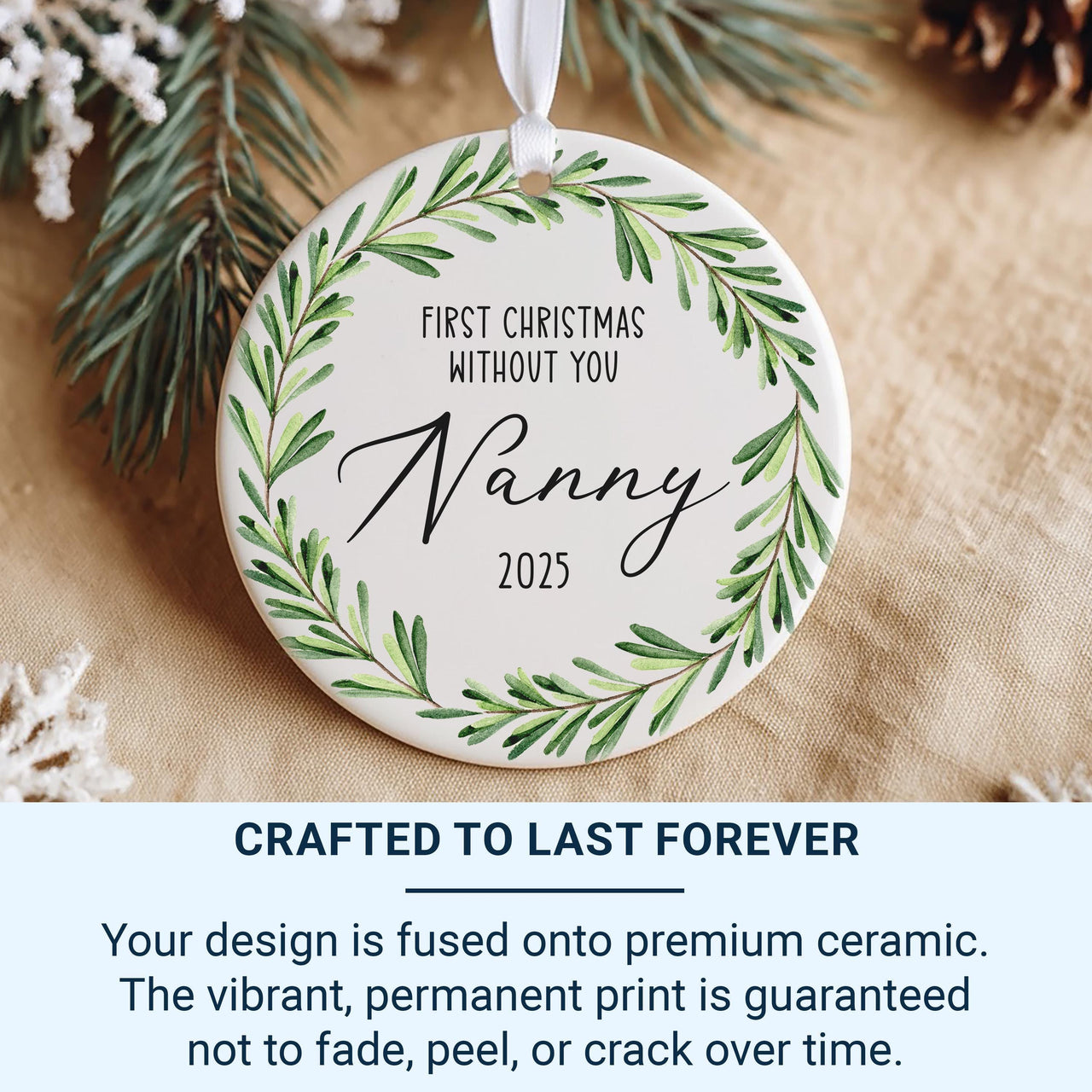 Memorial Christmas Ornament 2025 - First Without You Keepsake with Leaf Wreath